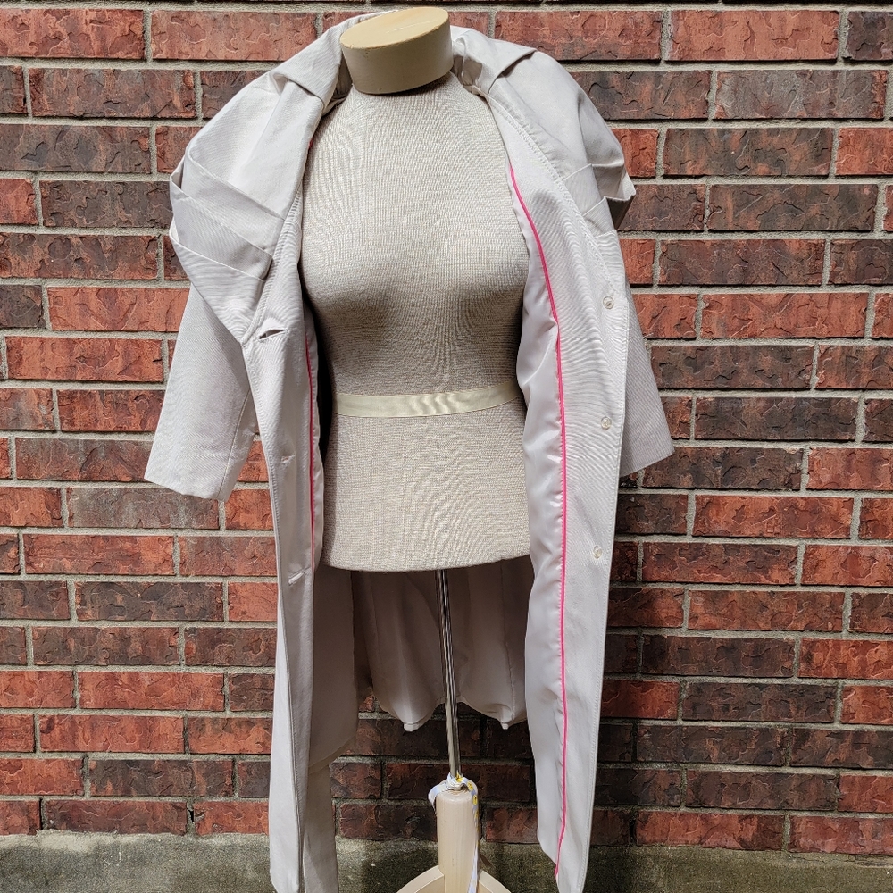 T TAHARI Callie Beige Belted Shawl Collar Trench Blazer Coat Sz Small - Picture 5 of 15